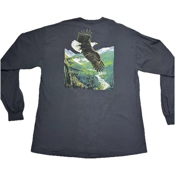 AL AGNEW Gray Long Sleeve T-Shirt Men's Size XL Bald Eagle Mountain River Pocket - Picture 2 of 8